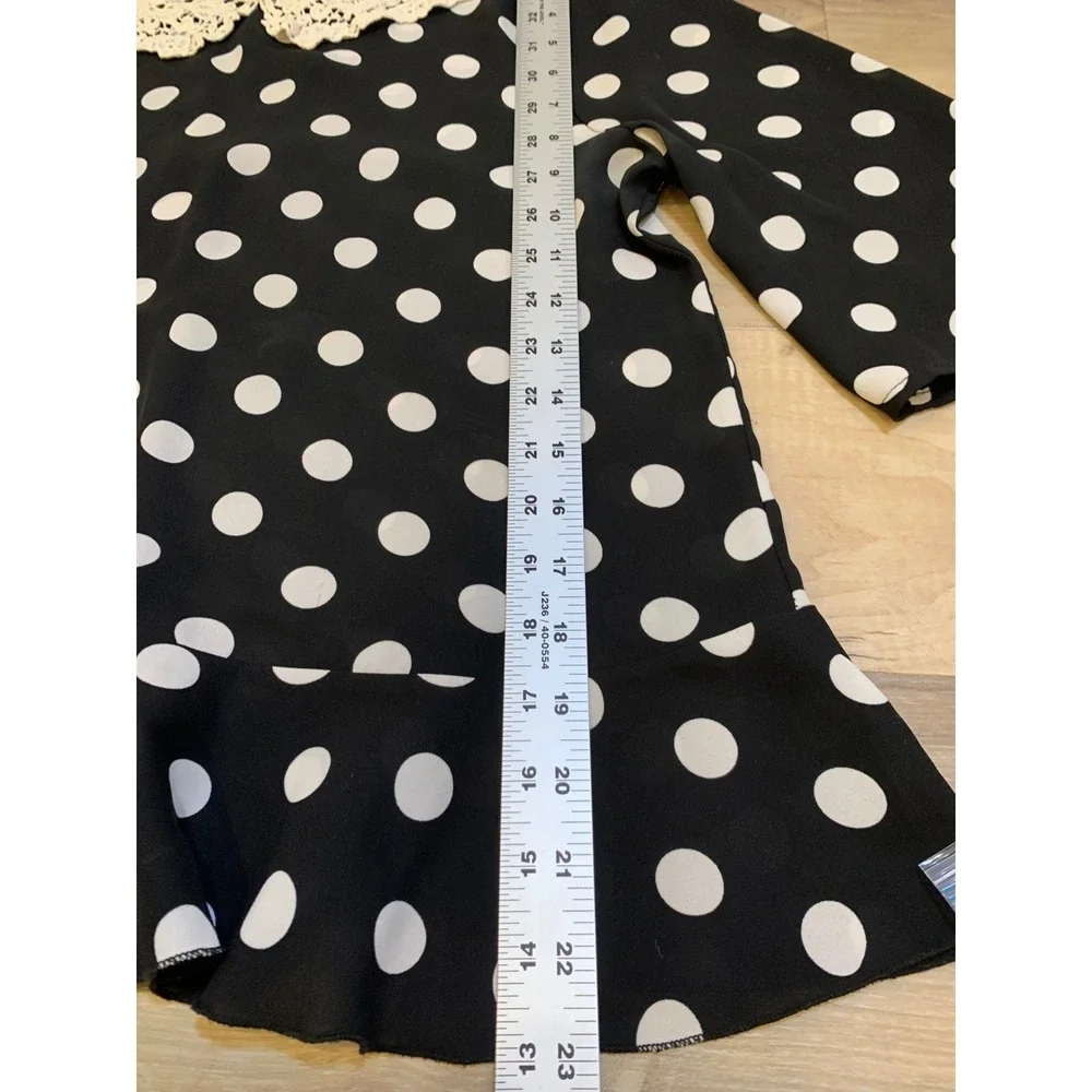 Polka Dot Peter Pan Lace‎ Collar Blouse M Chiffon Coquette Retro Peplum Womens